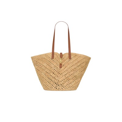 YSL PANIER MEDIUM IN RAFFIA AND VEGETABLE-TANNED LEATHER 740375GAADJ2080 (44*20*21cm)